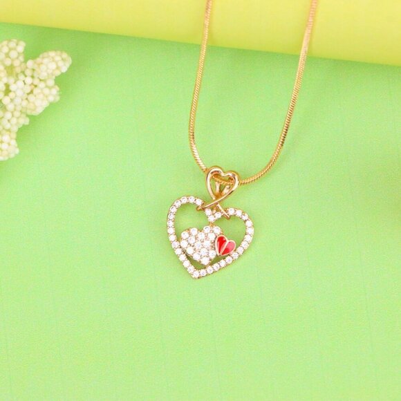 "Heart-Shaped Rose Gold Pendant with Red Accent and CZ Detailing, XPPT1518 - Picture 12 of 13